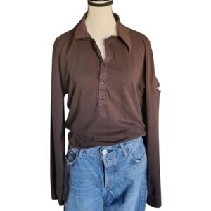 WEMBLEY ROAD Brown Long Sleeve Collared Henley Shirt Made In Italy Mens XL